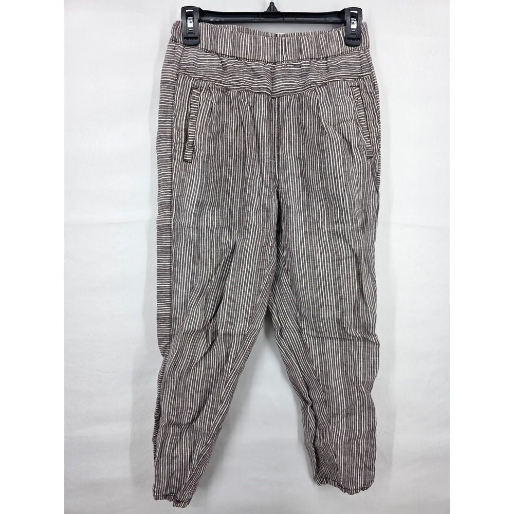 Hei Hei Striped Linen Blend Jogger Pants Brown White XXS